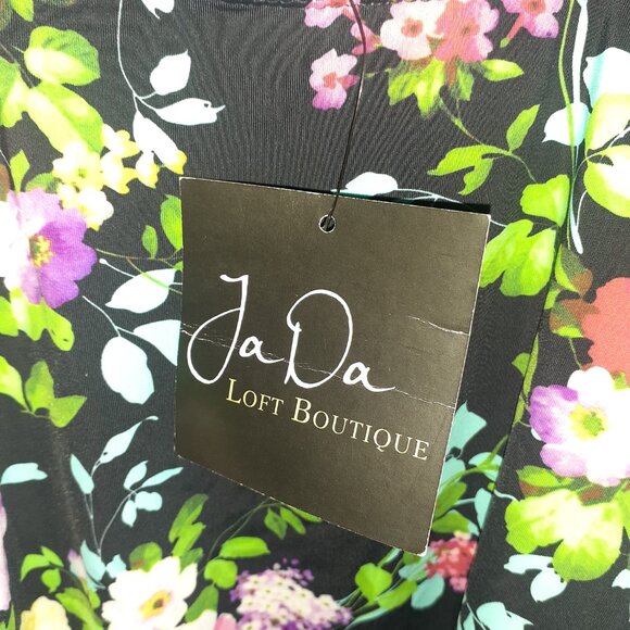 NEW! JADA LOFT BOUTIQUE 1 PC SWIMSUIT BLACK FLORAL PLUNGE RUFFLED-WOMENS SIZE L - Picture 4 of 5